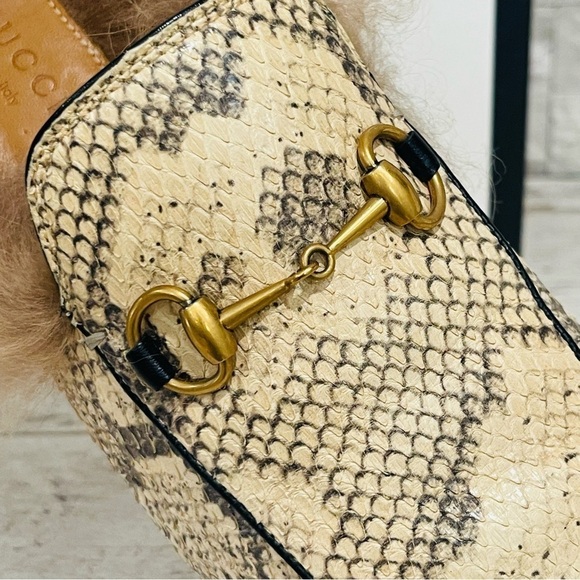 Gucci Princetown Python Fur Slipper EU 38 US 8 Horsebit Mule Loafer Flats Beige - Picture 11 of 16